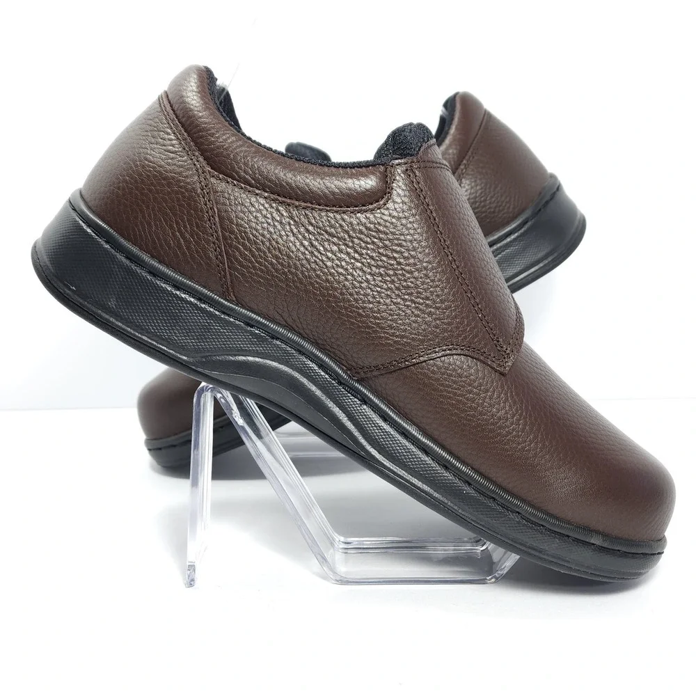 Orthofeet 520 Broadway Men's‎ 10 X-Wide Brown Leather Hook Loop Orthopedic Shoes